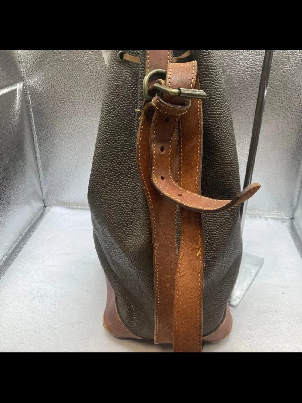 Mulberry Olive Green and Brown Leather Drawstring Shoulder Bag